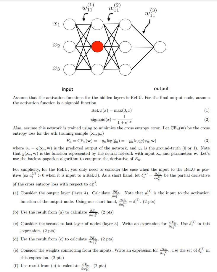 Solved Error Backpropagation (12 pts) Suppose we have the | Chegg.com