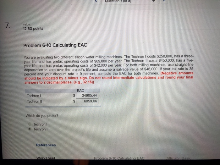 Solved 7 12.50 points Problem 6-10 Calculating EAC You are | Chegg.com