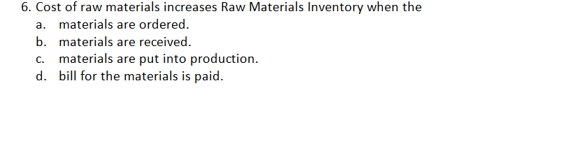 Solved 6. Cost of raw materials increases Raw Materials | Chegg.com