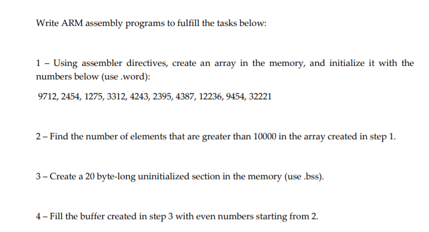 Solved Write ARM assembly programs to fulfill the tasks | Chegg.com