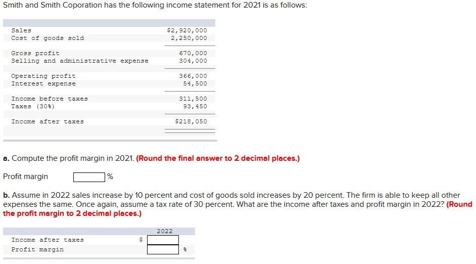 Solved Smith and Smith Coporation has the following income | Chegg.com