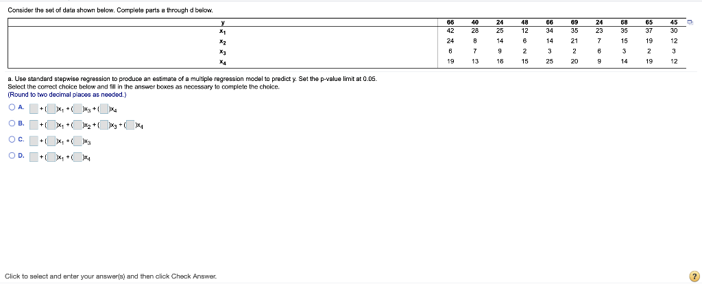 Solved Consider The Set Of Data Shown Below. Complete Parts | Chegg.com