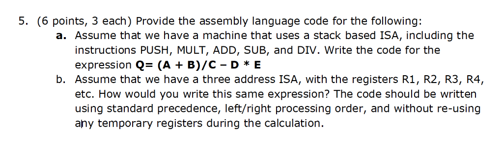 Solved Provide the assembly language code for the following: | Chegg.com