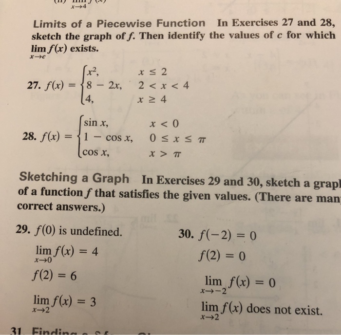 Solved Limits of a Piecewise Function In Exercises 27 and | Chegg.com