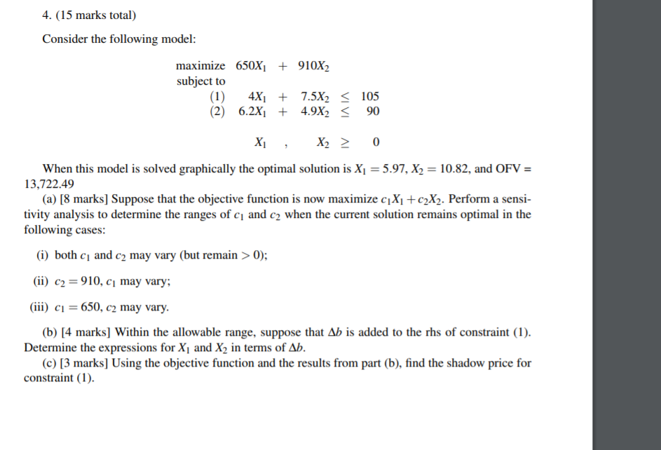 Solved 4. (15 marks total) Consider the following model: | Chegg.com