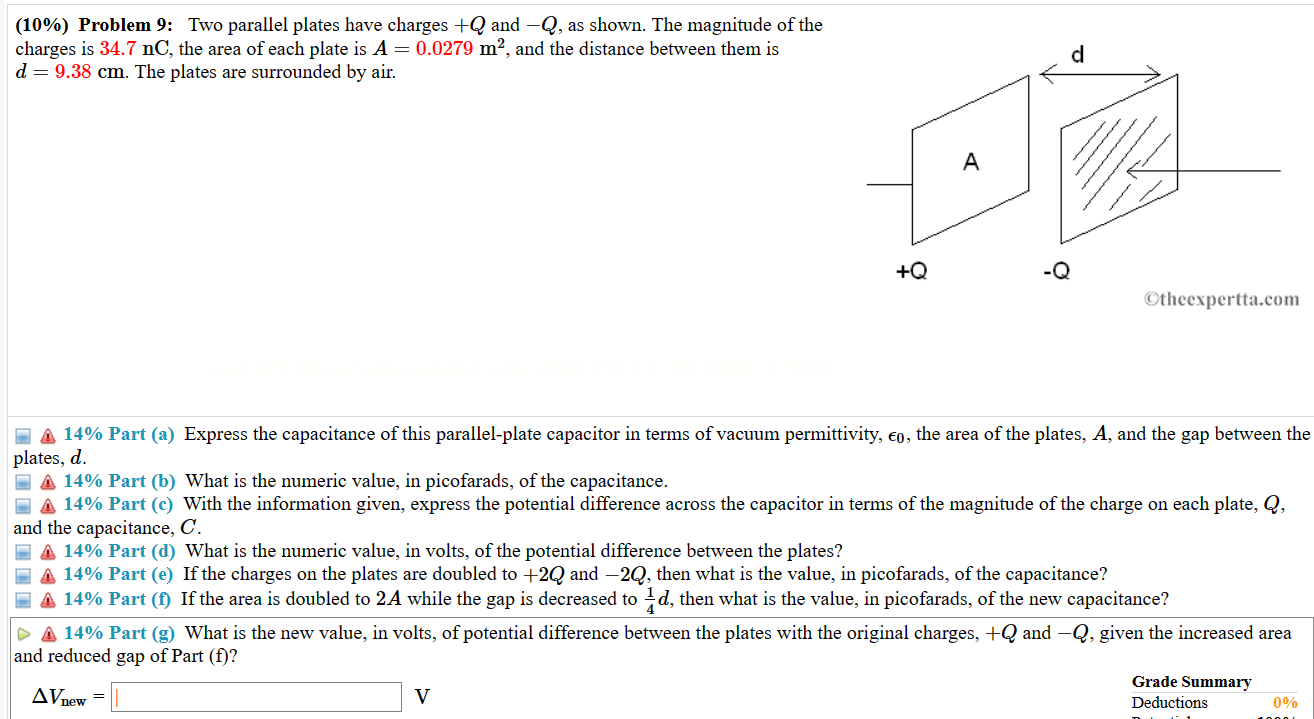 Solved (10\) Problem 9 Two parallel plates have charges +Q