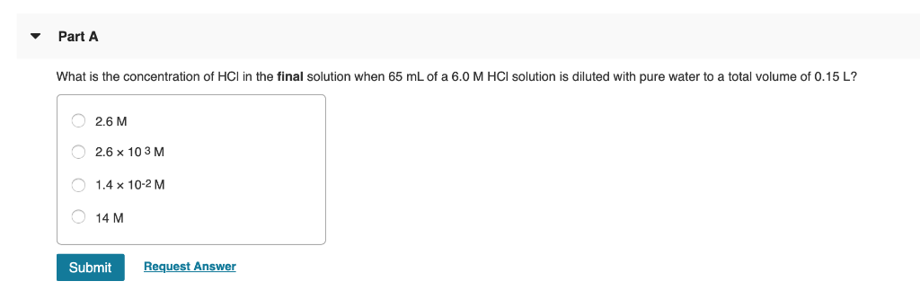 Solved Part A What is the concentration of HCl in the final | Chegg.com