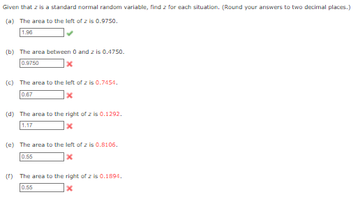 Solved Given that z is a standard normal random variable, | Chegg.com