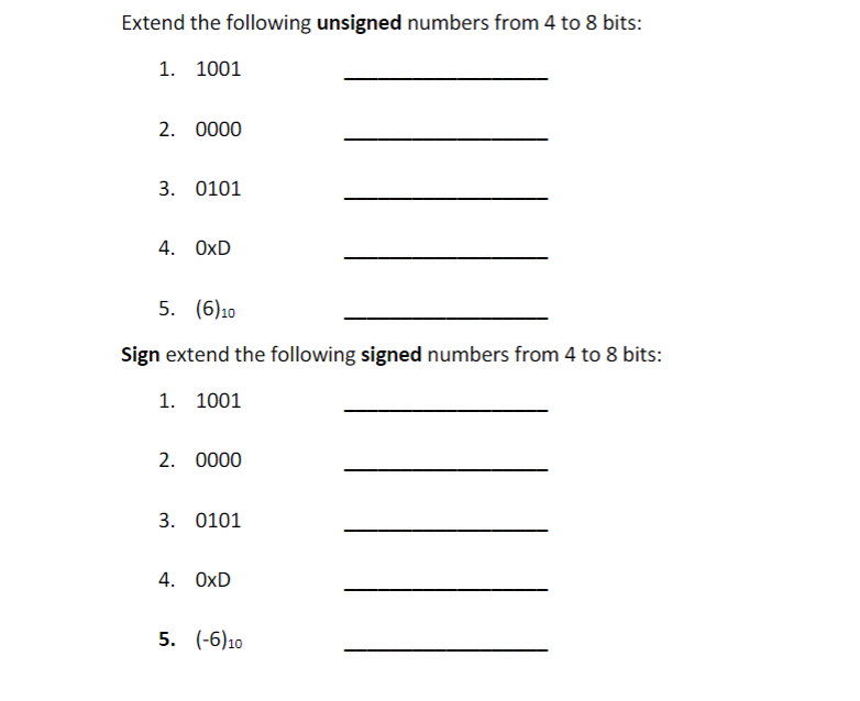 Solved Extend the following unsigned numbers from 4 to 8 | Chegg.com