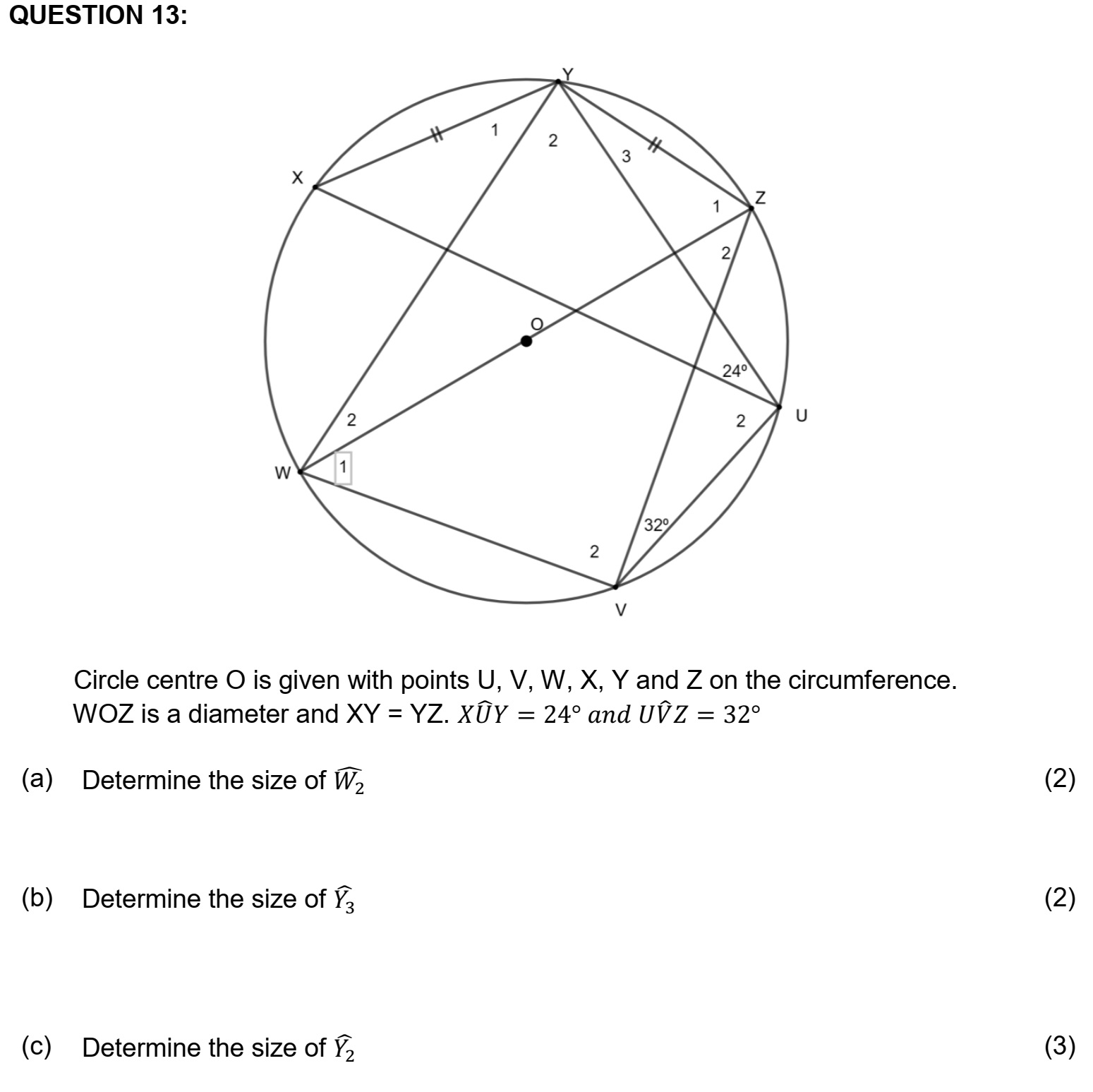 Solved Circle centre O is given with points U,V,W,X,Y and Z | Chegg.com