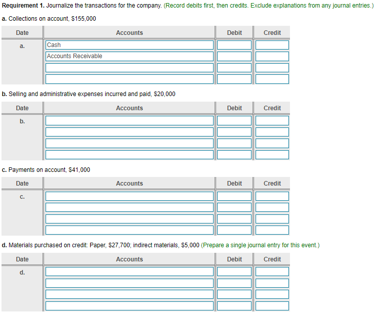 Solved Requirement 1. Journalize the transactions for the