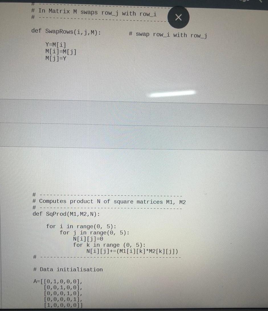 Prints the content of matrix M # def | Chegg.com