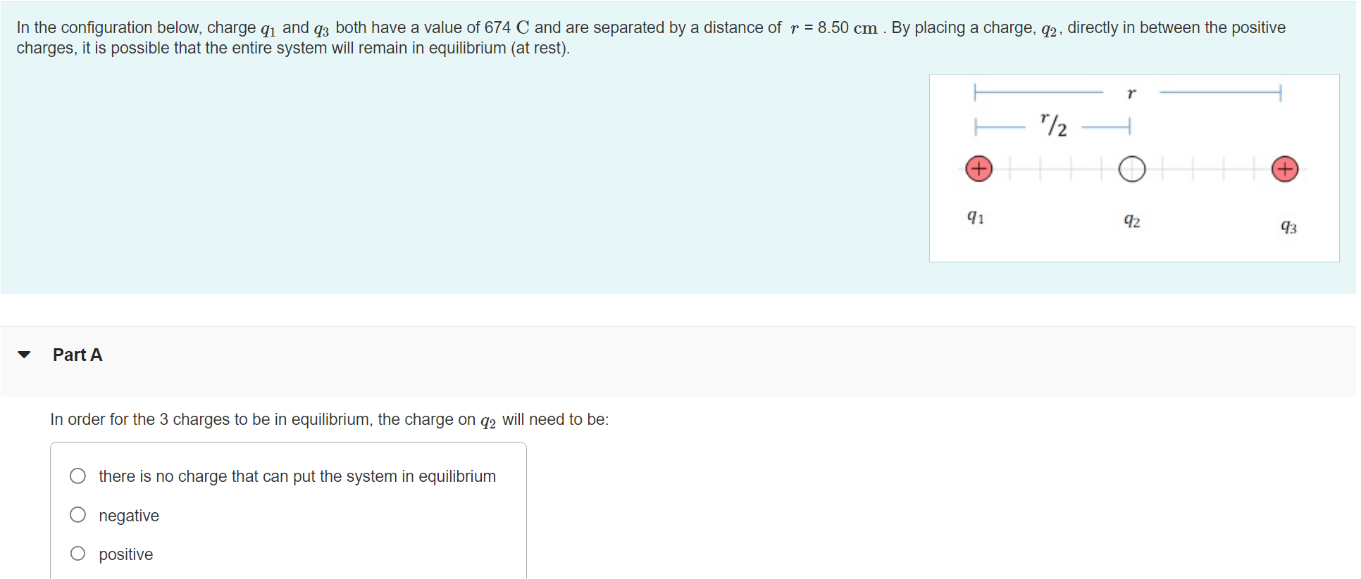 Solved In the configuration below, charge q1 and q3 both | Chegg.com