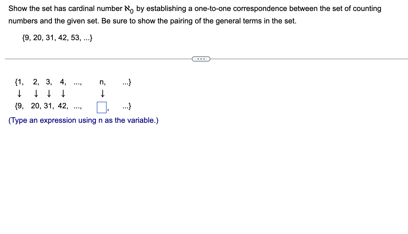 Solved Show the set has cardinal number ℵ0 by establishing a | Chegg.com