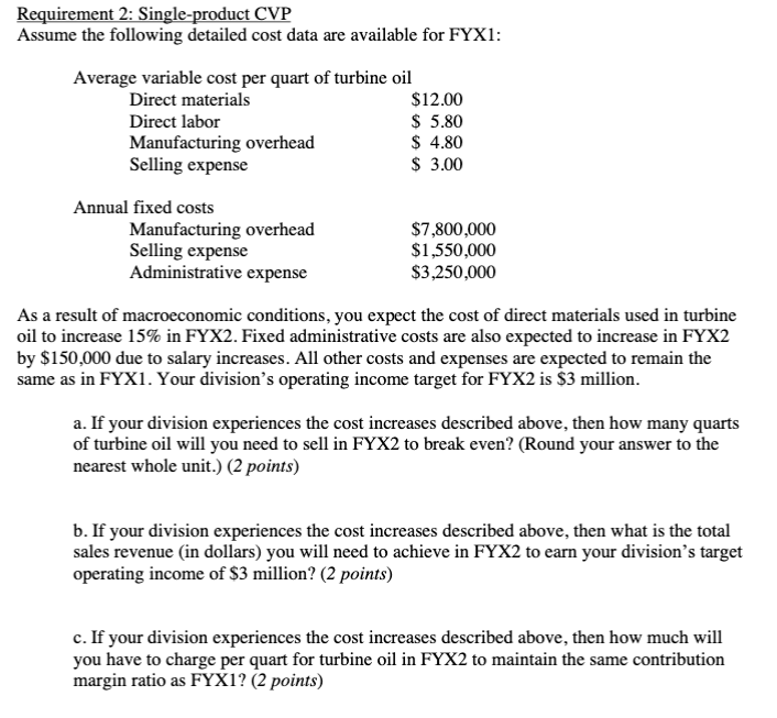 Solved Requirement 2: Single-product CVP Assume the | Chegg.com