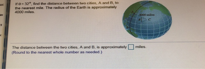 Solved If 0-32°, find the distance between two cities, A and | Chegg.com