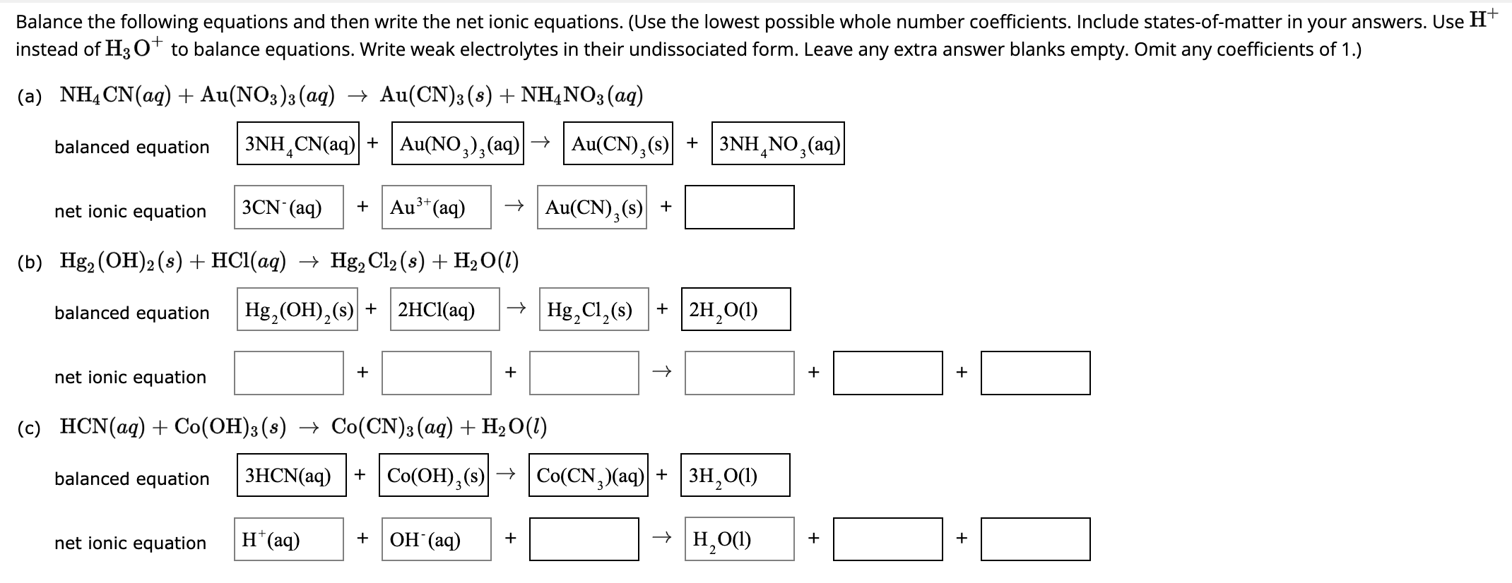 Solved Balance the following equations and then write the | Chegg.com