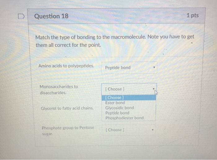 Solved D Question 18 1 pts Match the type of bonding to the | Chegg.com
