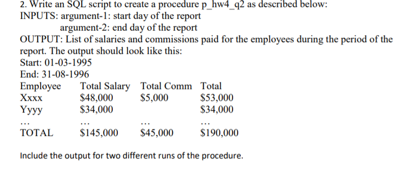 Solved 2. Write an SQL script to create a procedure p_hw4_q2 | Chegg.com
