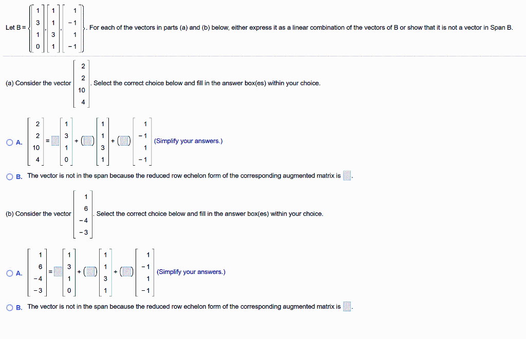 Solved 1 1 1 3 1 - 1 Let B= For each of the vectors in parts | Chegg.com
