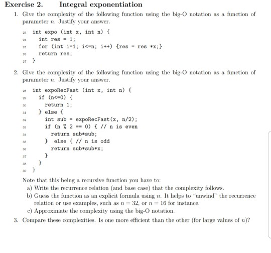 Solved Integral exponentiation Exercise 2 1. Give the | Chegg.com