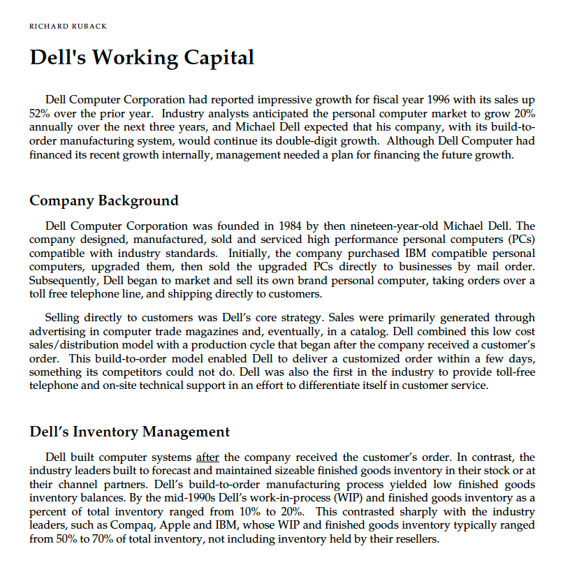 dell working capital case study