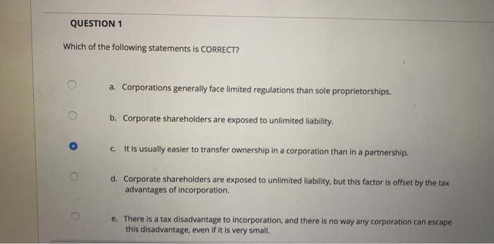 Solved QUESTION 1 Which Of The Following Statements Is | Chegg.com