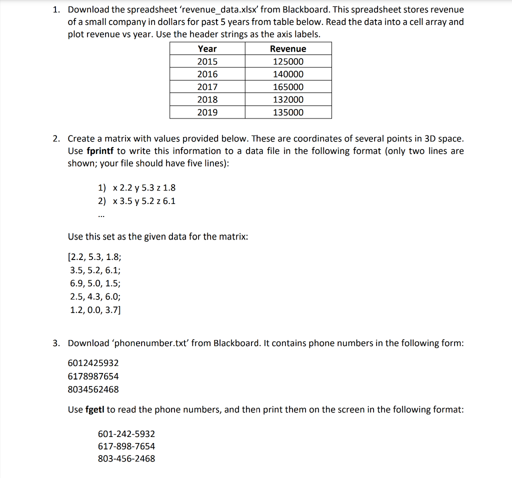 Solved 1. Download the spreadsheet 'revenue_data.xlsx' from | Chegg.com