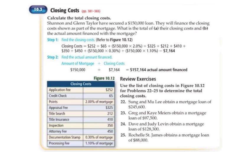 Solved 10.3 Closing Costs (387-583) Calculate The Total | Chegg.com