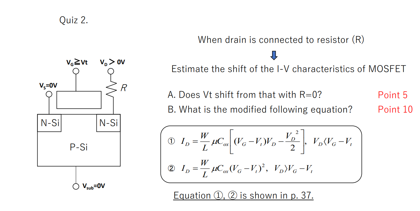 Solved Quiz 2. When drain is connected to resistor (R) | Chegg.com