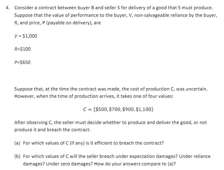 Solved 4. Consider A Contract Between Buyer B And Seller S | Chegg.com