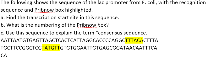 Solved The Following Shows The Sequence Of The Lac Promoter