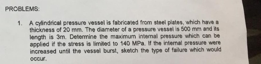 Solved PROBLEMS: A cylindrical pressure vessel is fabricated | Chegg.com