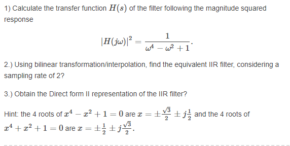 Solved 1) Calculate the transfer function H(s) of the filter | Chegg.com