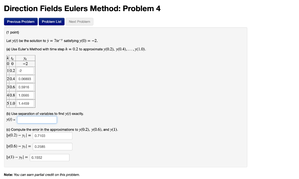 Solved Direction Fields Eulers Method: Problem 4 Previous | Chegg.com