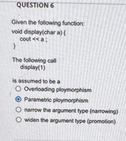 Solved QUESTION 5 Given the following function: void | Chegg.com