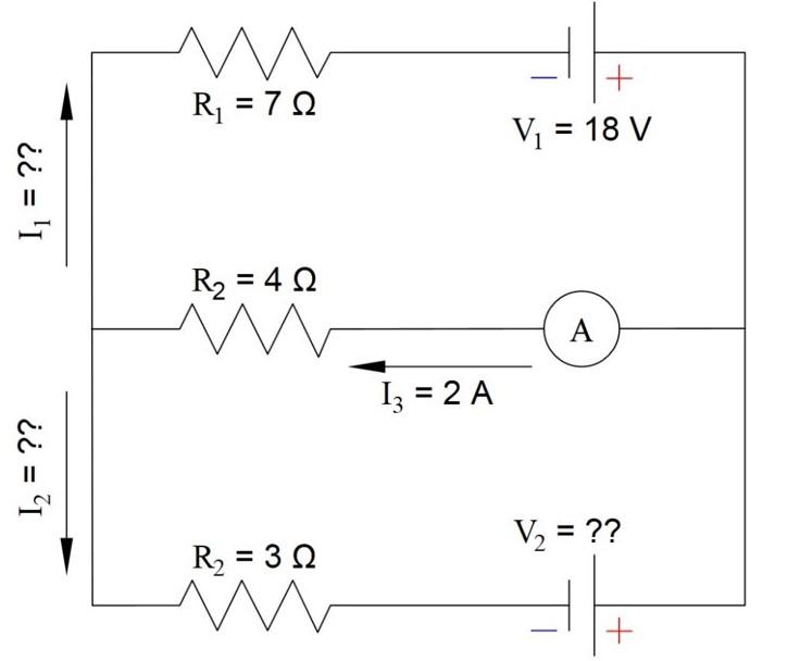 Solved M + R = 712 = Vi = 18 V 11 = ?? R2 = 422 w A A Iz = 2 | Chegg.com