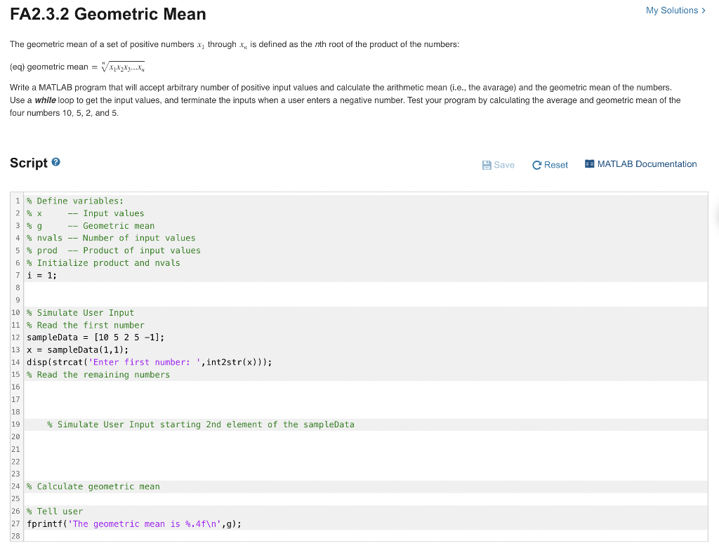 Solved FA2.3.2 Geometric Mean The geometric mean of a set of | Chegg.com