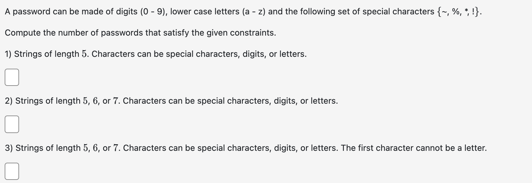 Solved A password can be made of digits (0−9), lower case