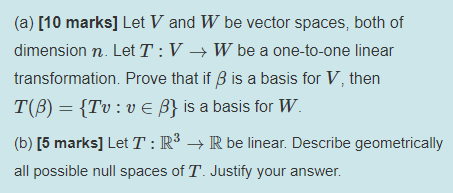 A 10 Marks Let V And W Be Vector Spaces Both Of Chegg Com