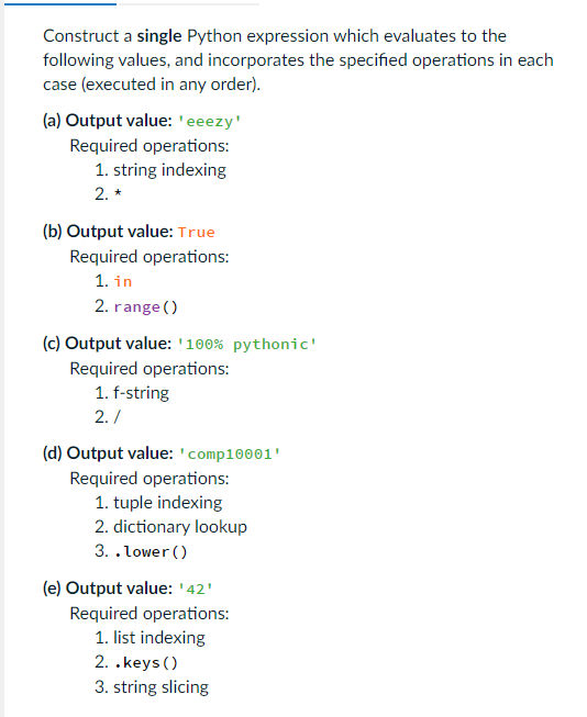 Solved Construct a single Python expression which evaluates | Chegg.com