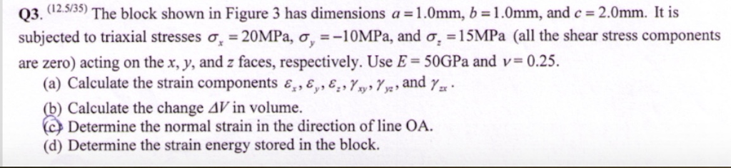 Solved Q3.2 The block shown in Figure 3 has dimensions a | Chegg.com