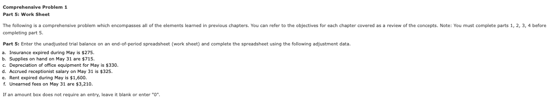 Solved Comprehensive Problem 1 Part 5: Work Sheet The | Chegg.com