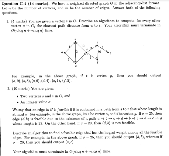 Solved Question C-4 (14 marks). We have a weighted directed | Chegg.com