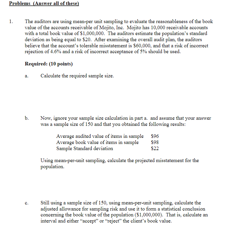 Solved Problems (Answer all of these) 1. The auditors are | Chegg.com