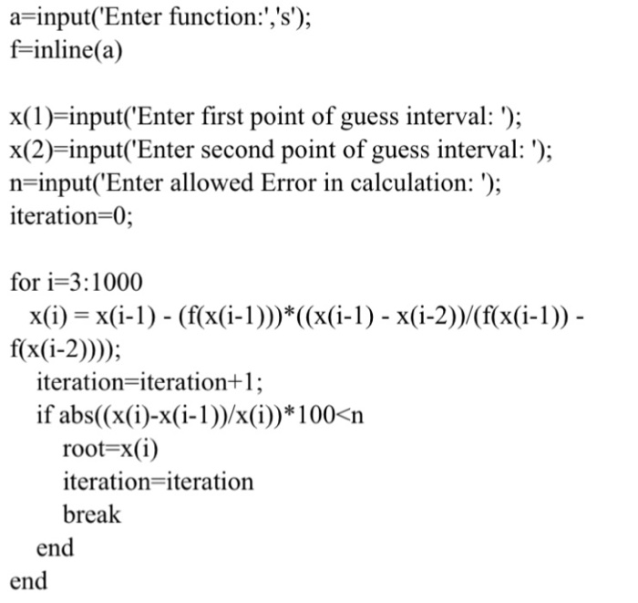 this code is a secant method in matlab can anyone | Chegg.com