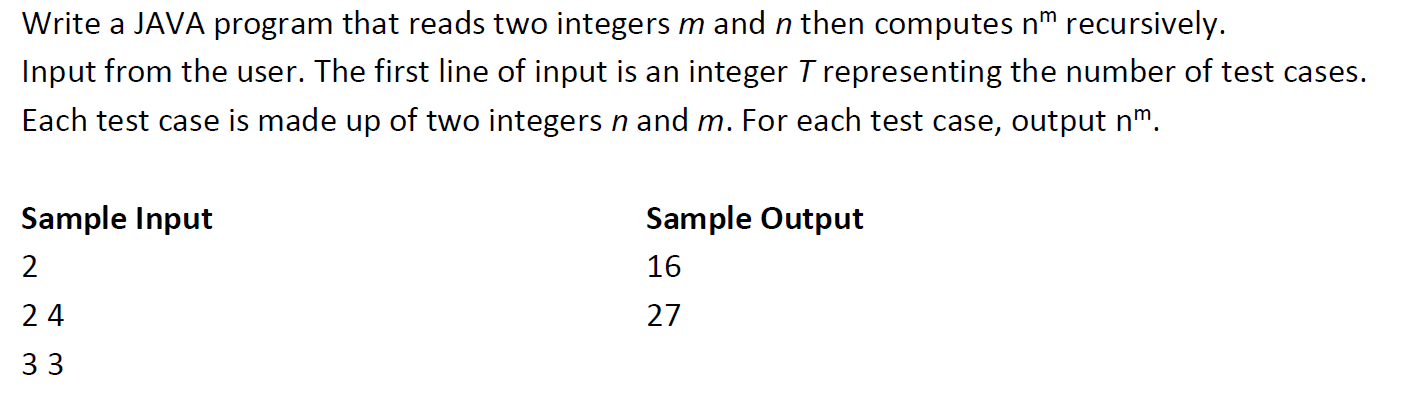 Solved Write a JAVA program in which you create a recursive | Chegg.com