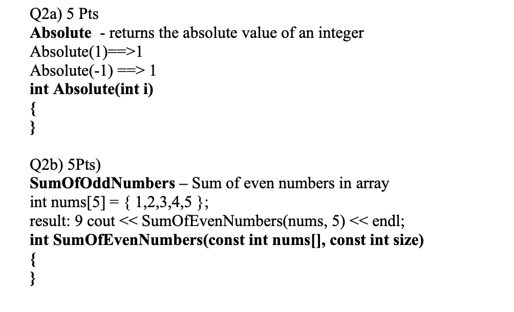 Solved Q2a) 5 Pts Absolute - returns the absolute value of | Chegg.com