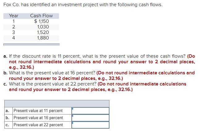 Solved Fox Co. has identified an investment project with the