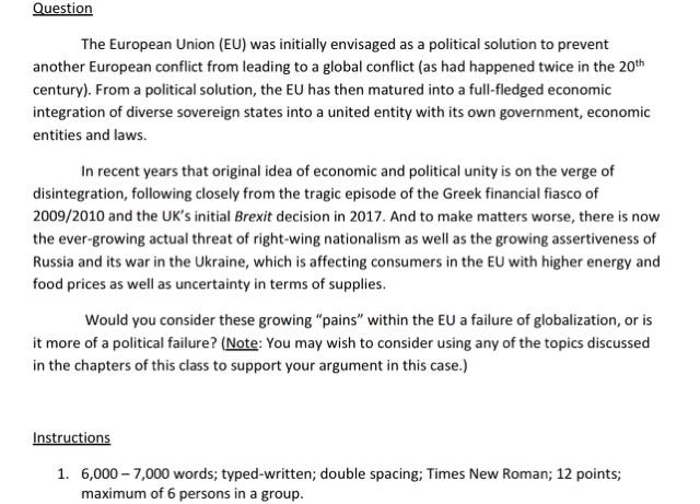 Solved The European Union (EU) Was Initially Envisaged As A | Chegg.com